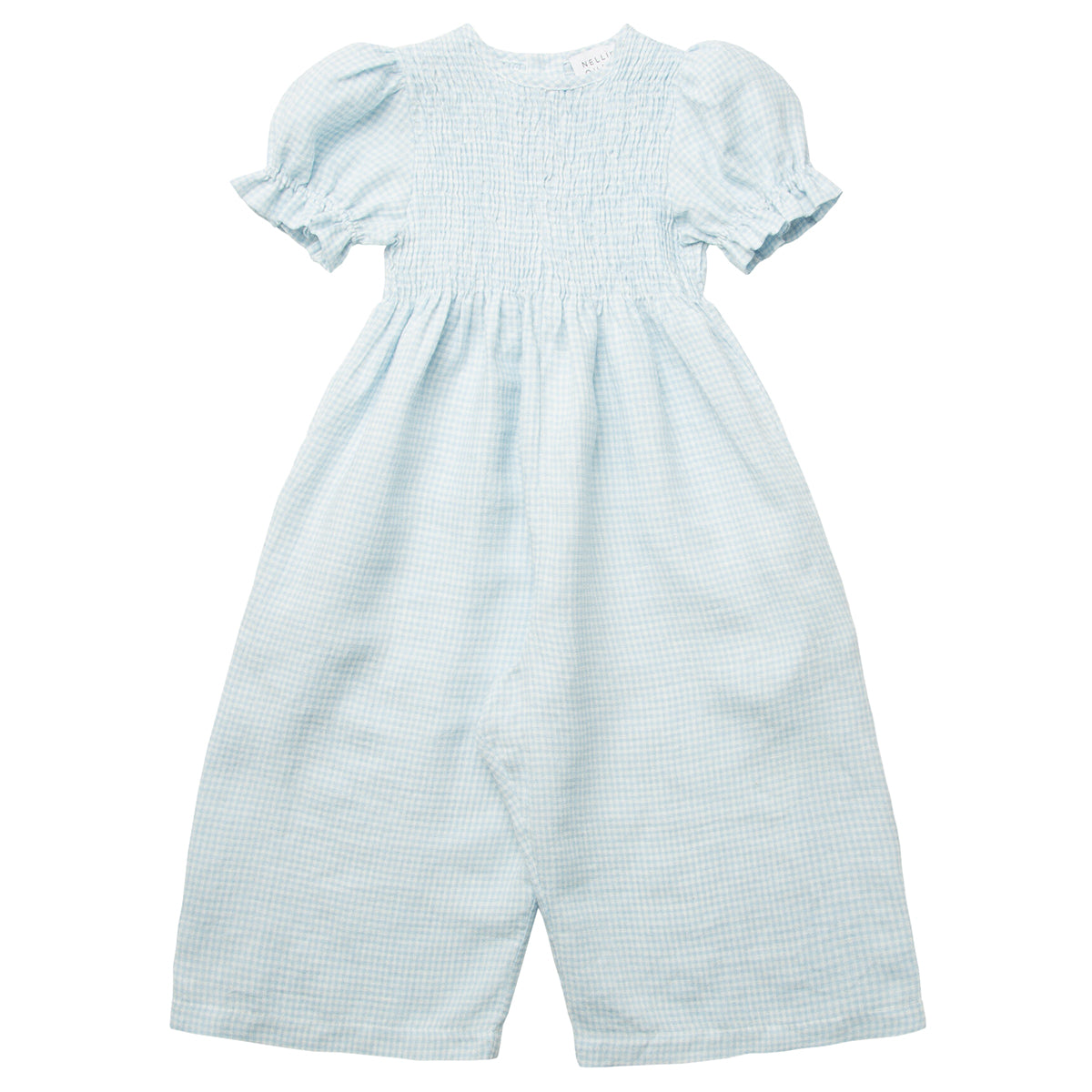 Jumping Jack Jumpsuit - Baby Blue & Milk Mini Check Linen from Nellie Quats for toddlers, kids/children