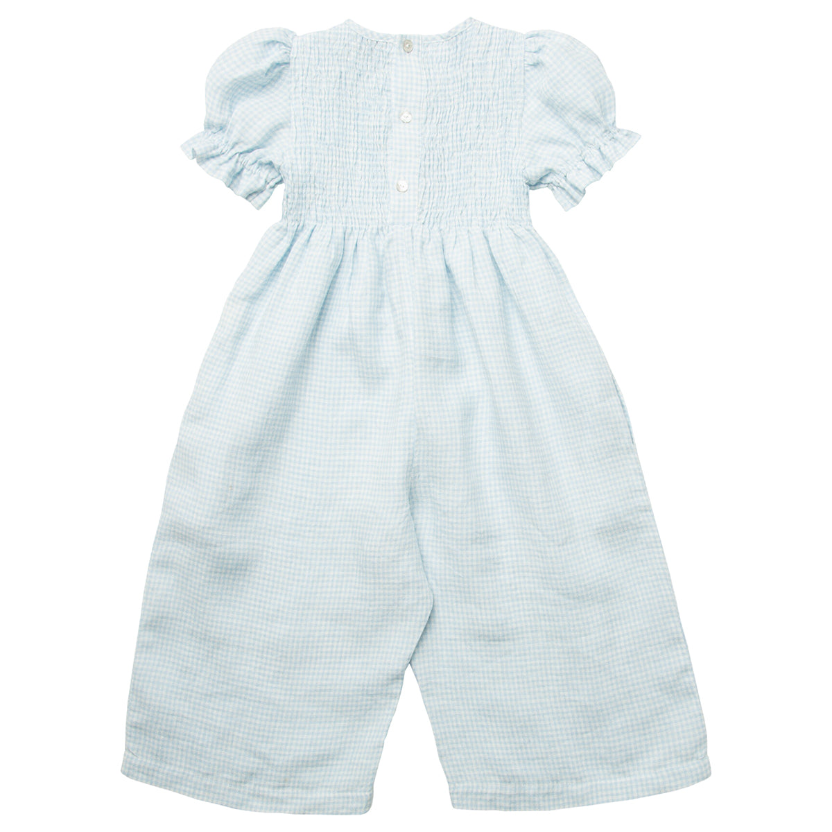 Jumping Jack Jumpsuit - Baby Blue & Milk Mini Check Linen from Nellie Quats for toddlers, kids/children