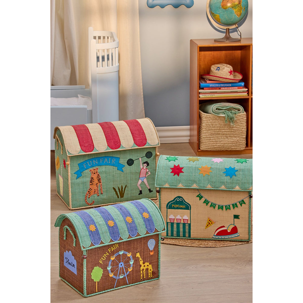 Rice Raffia Toy Storage Basket: Mint Funfair - Large