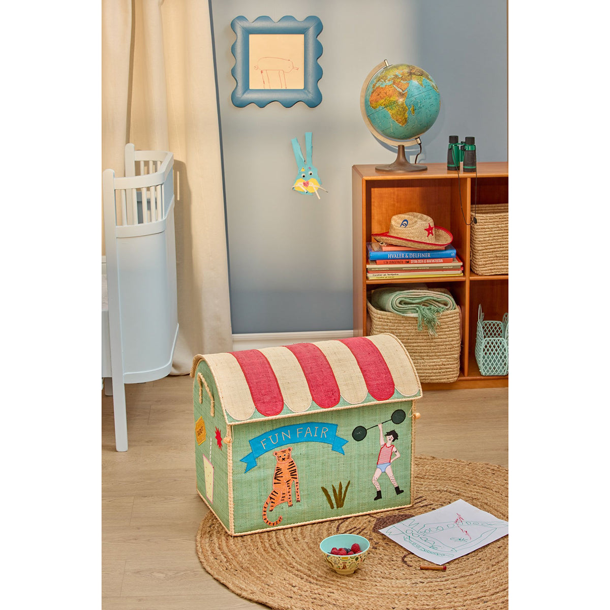 Rice Raffia Toy Storage Basket: Mint Funfair - Large