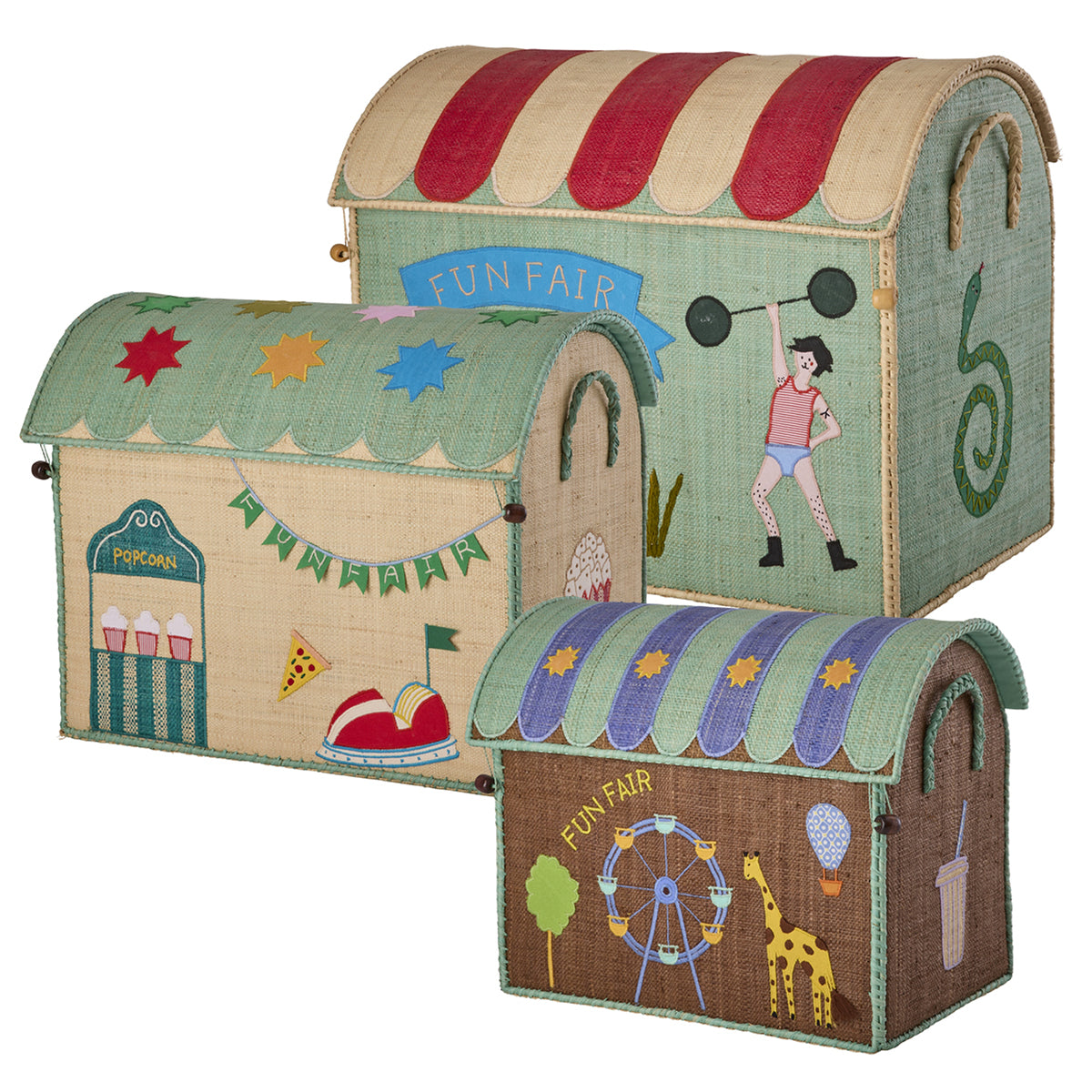 Rice Raffia Toy Storage Basket: Mint Funfair - Small