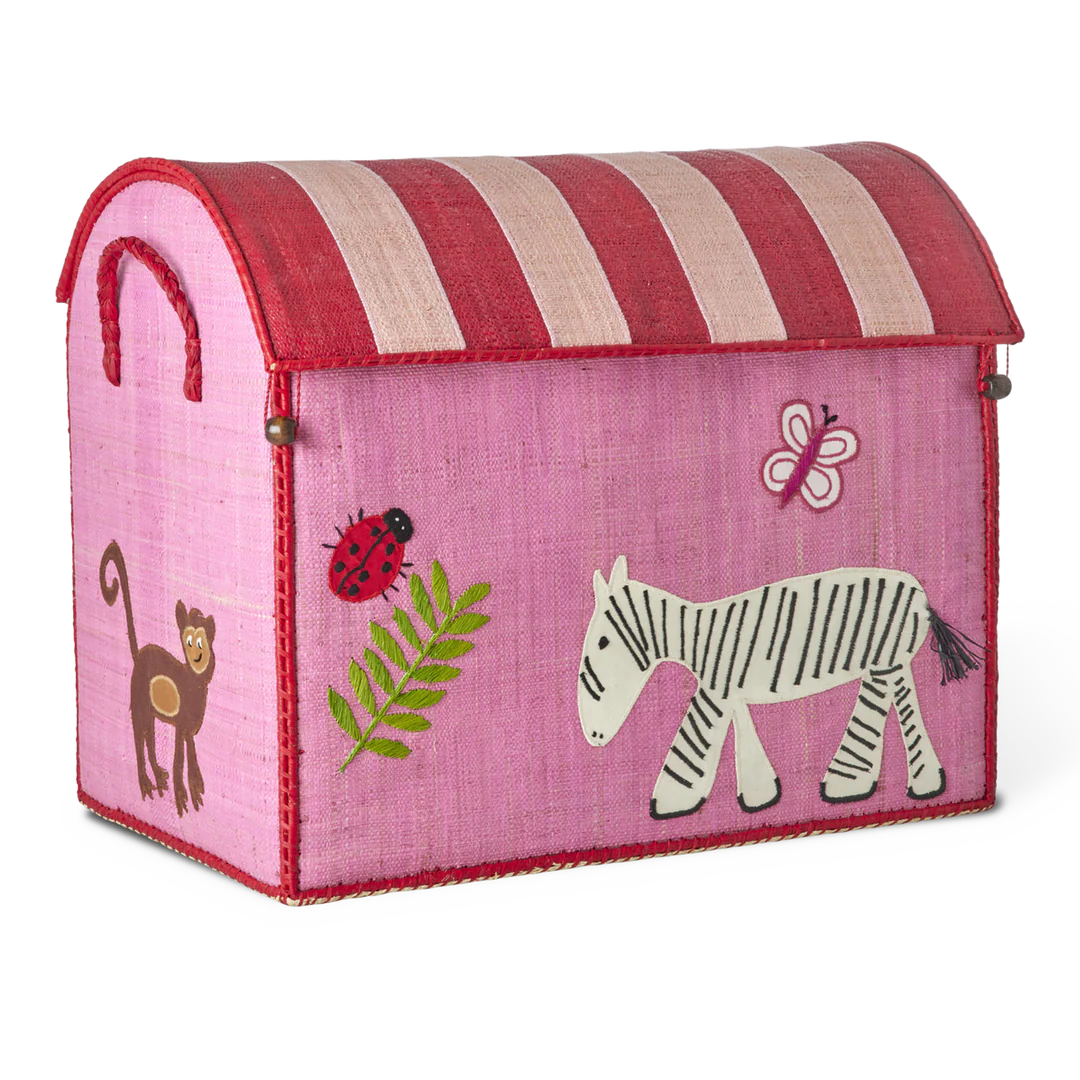 Rice Raffia Toy Storage Basket: Wildlife- Large
