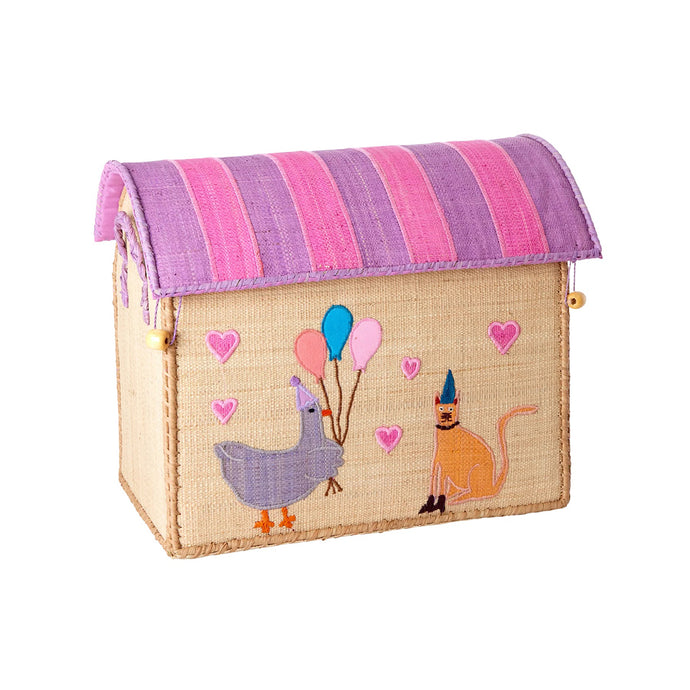 Products Rice Raffia Toy Storage Basket: Pink Party Animal Theme - Small