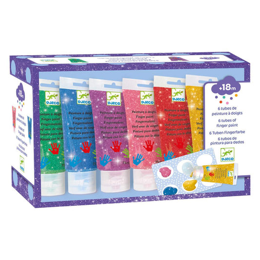 Djeco 6 Colour Glitter Finger Paint Tubes