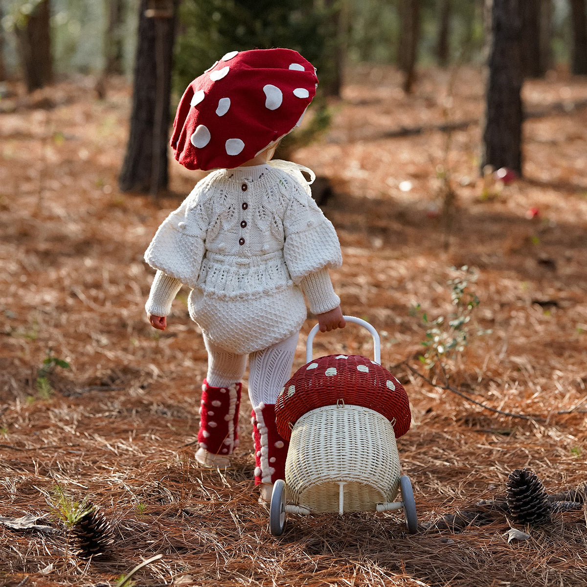 Olli Ella Rattan Mushroom Luggy with wheels
