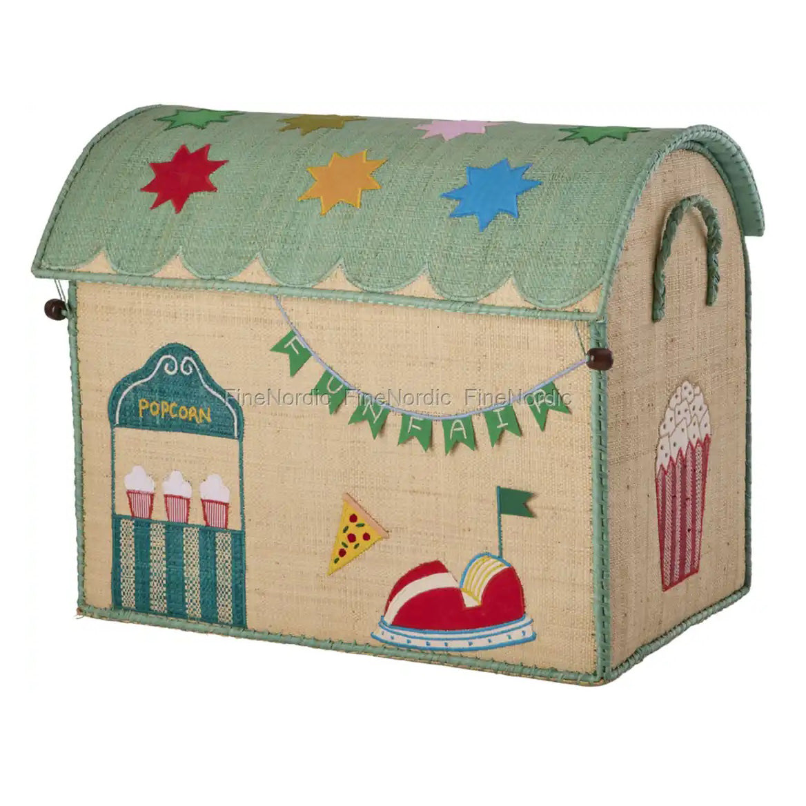 Rice Raffia Toy Storage Basket: Mint Funfair - Medium