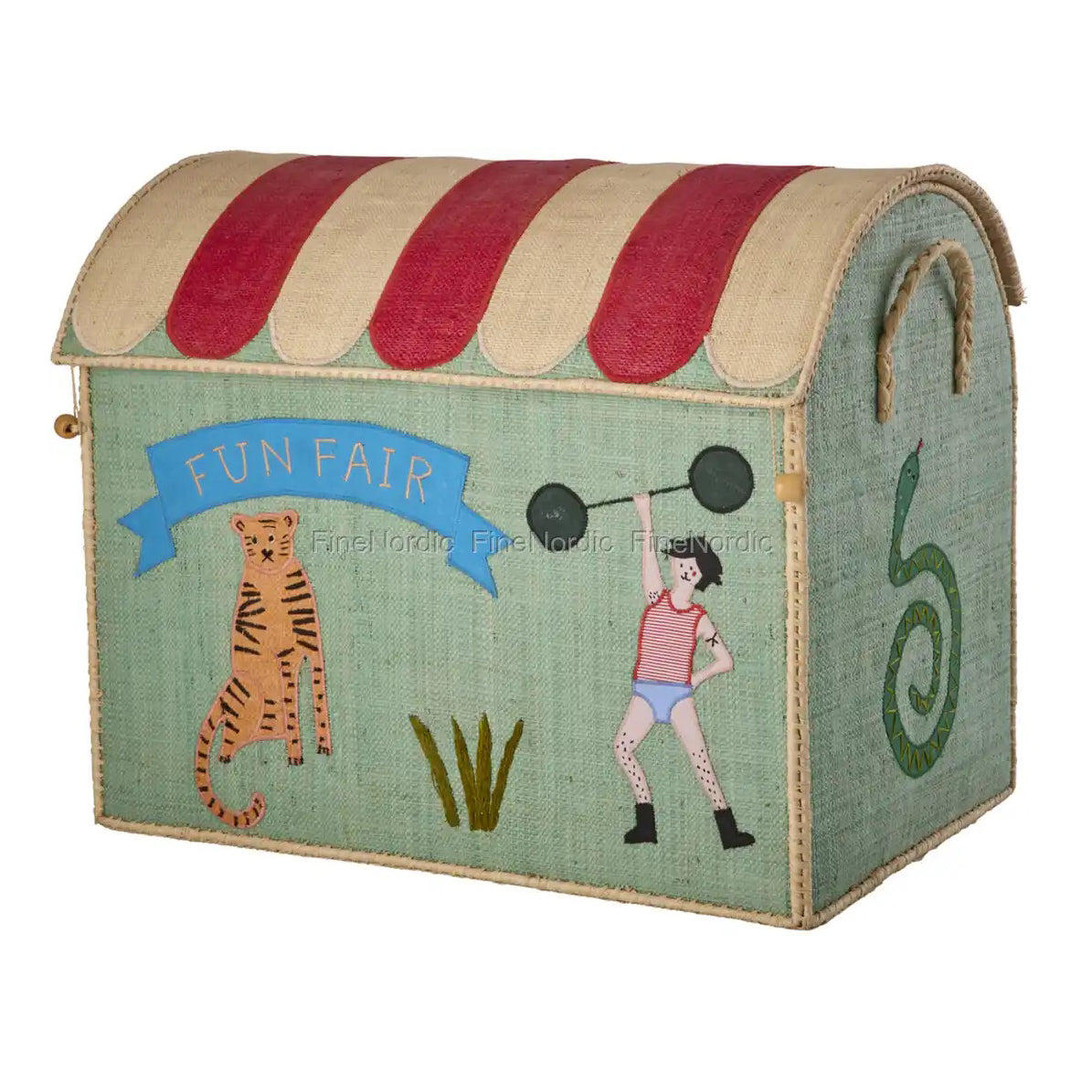 Rice Raffia Toy Storage Basket: Mint Funfair - Large