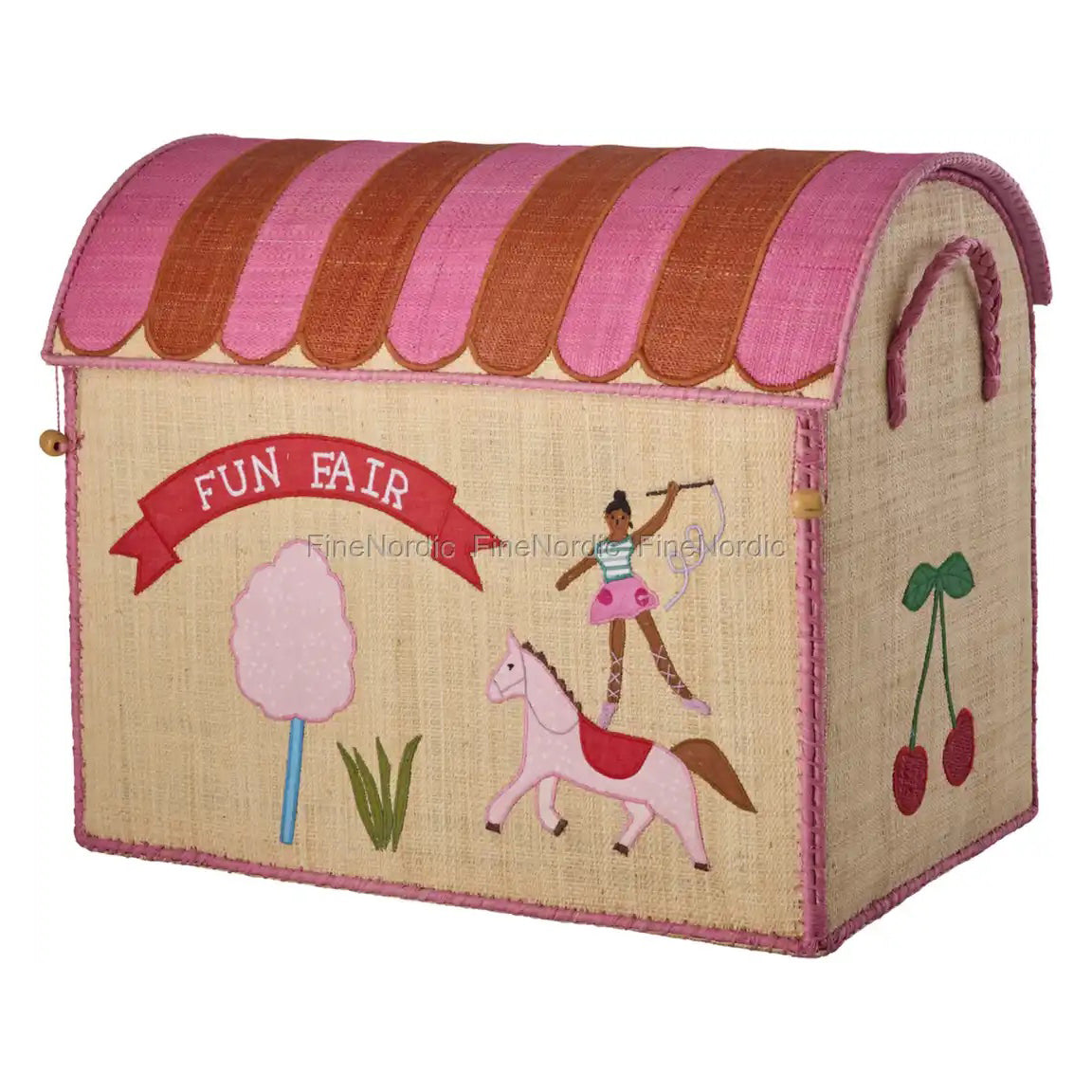 Rice Raffia Toy Storage Basket: Pink Funfair - Large