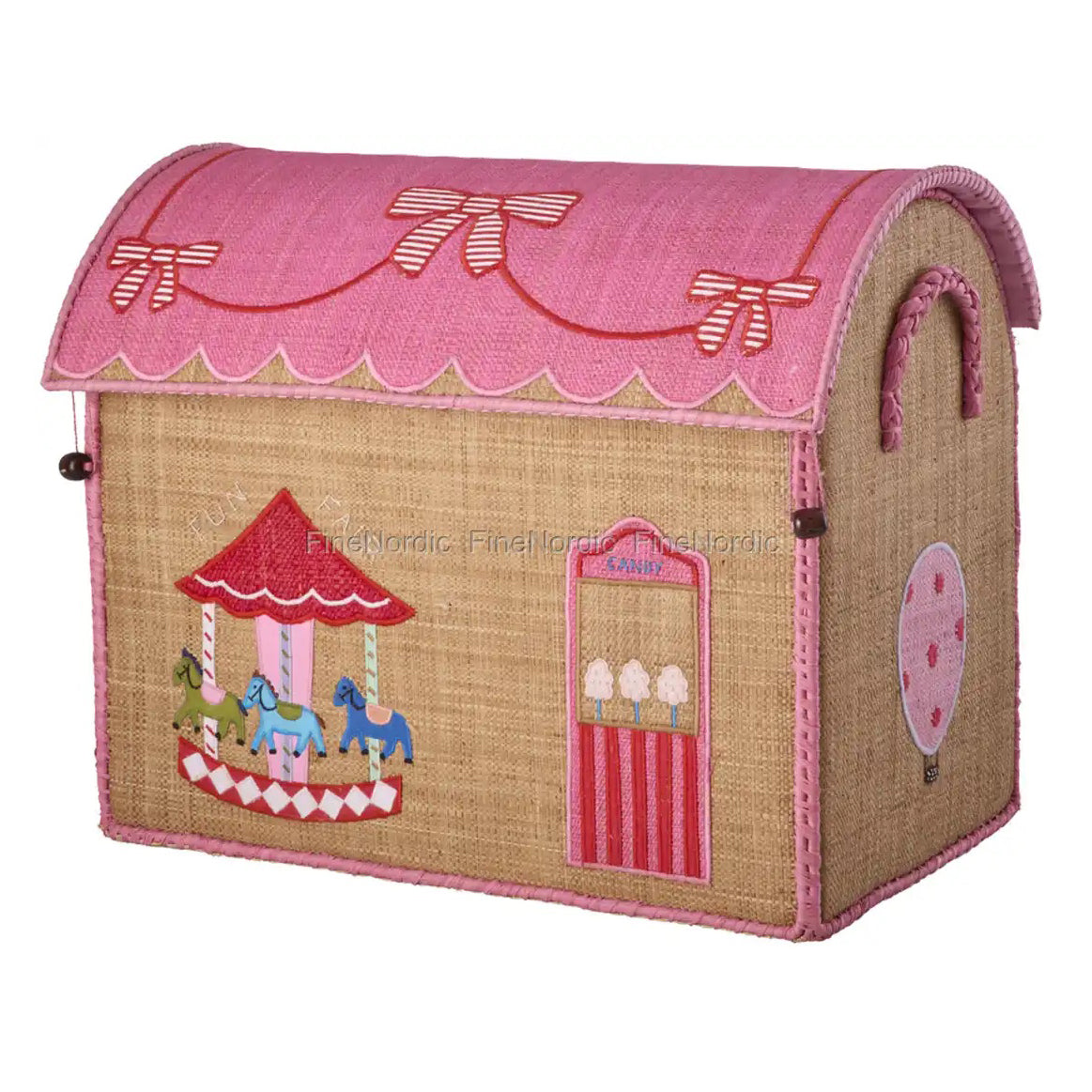 Rice Raffia Toy Storage Basket: Pink Funfair - Medium
