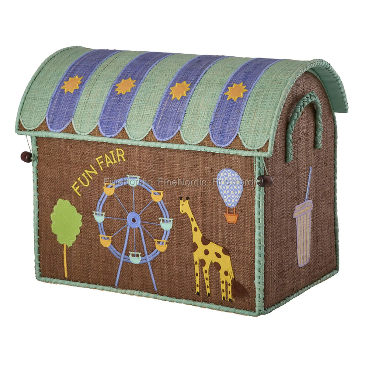Rice Raffia Toy Storage Basket: Mint Funfair - Small
