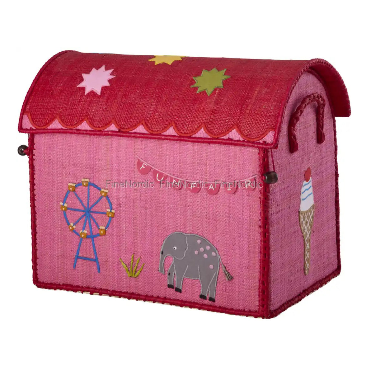 Rice Raffia Toy Storage Basket: Pink Funfair - Small
