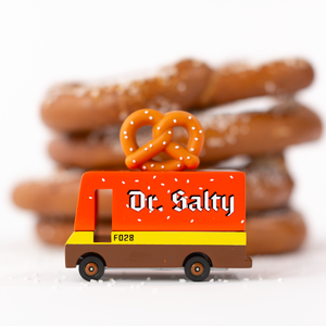 imaginative play with dr. salty/pretzel van from candylab for kids