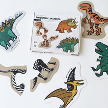 Load image into Gallery viewer, beginner puzzle with dinosaur illustrations from wee gallery for kids