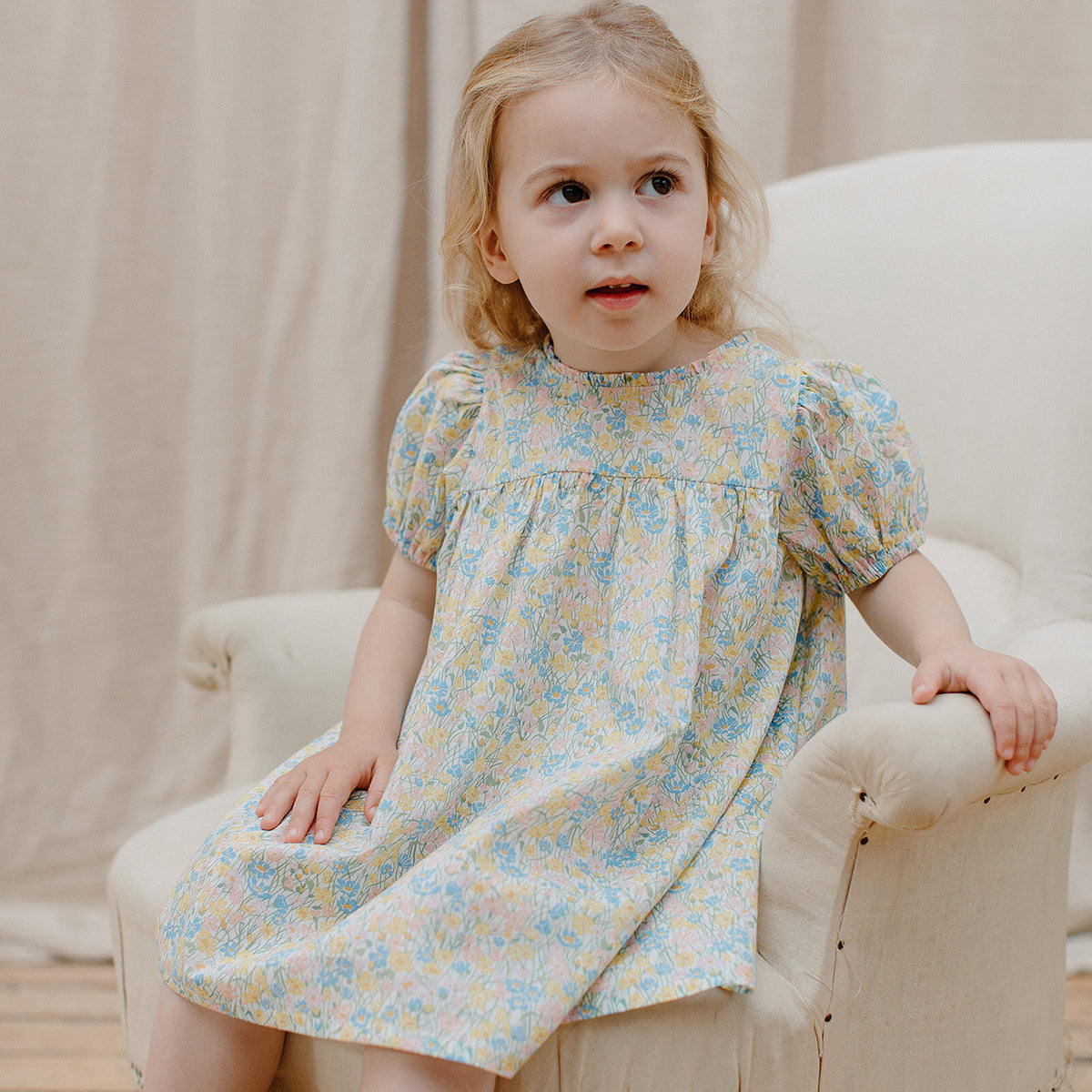 oversized cat's cradle dress and bloomers with Short puffed elasticated sleeve from nellie quats for babies, toddlers, kids/children