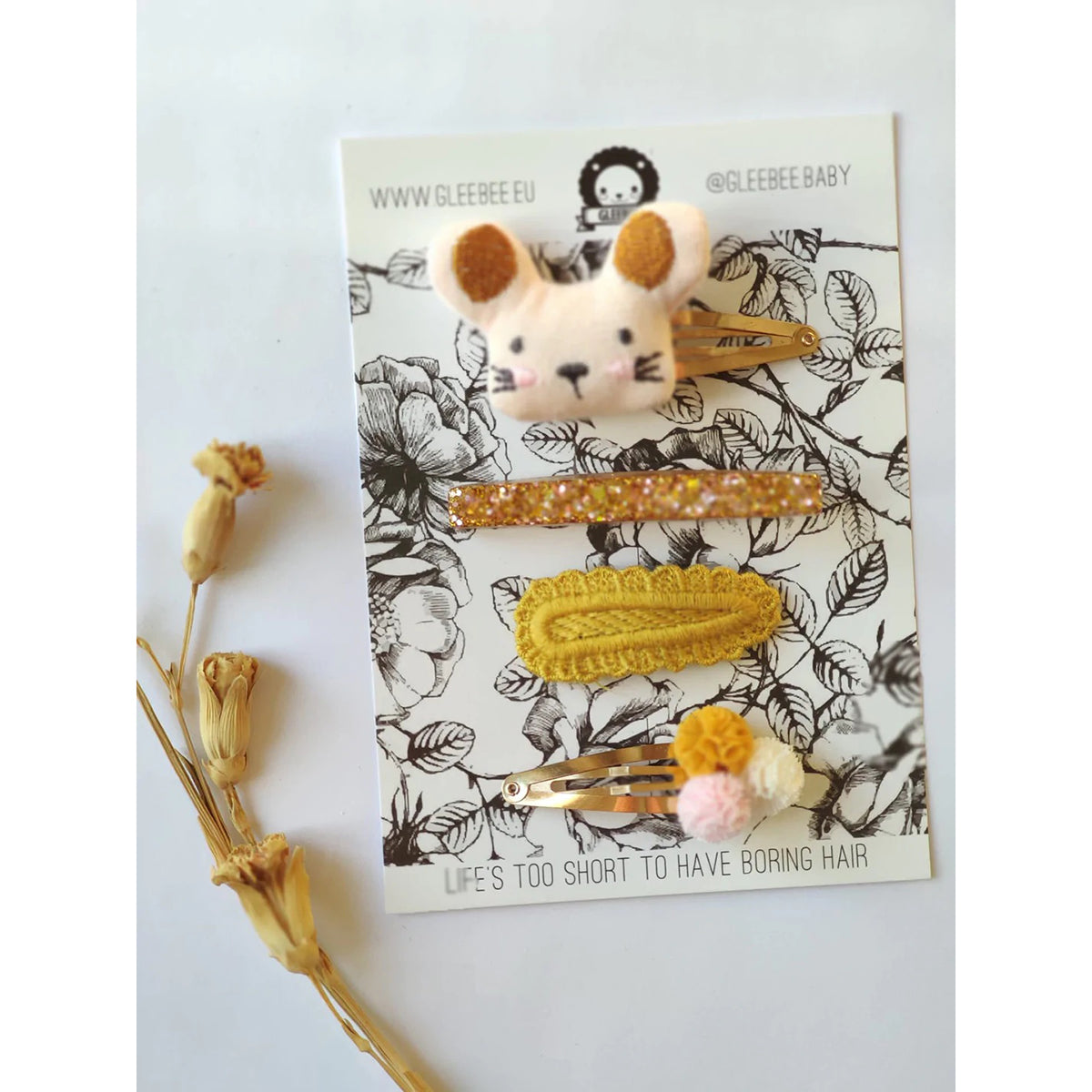 Gleebee Golden Mouse - Set of 4 Hair Clips for toddlers, kids/children, teens/teenagers