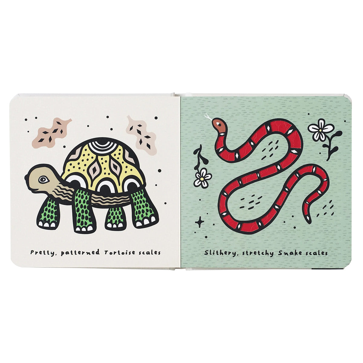 paper texture board book with touch and feel scales from wee gallery for babies and toddlers