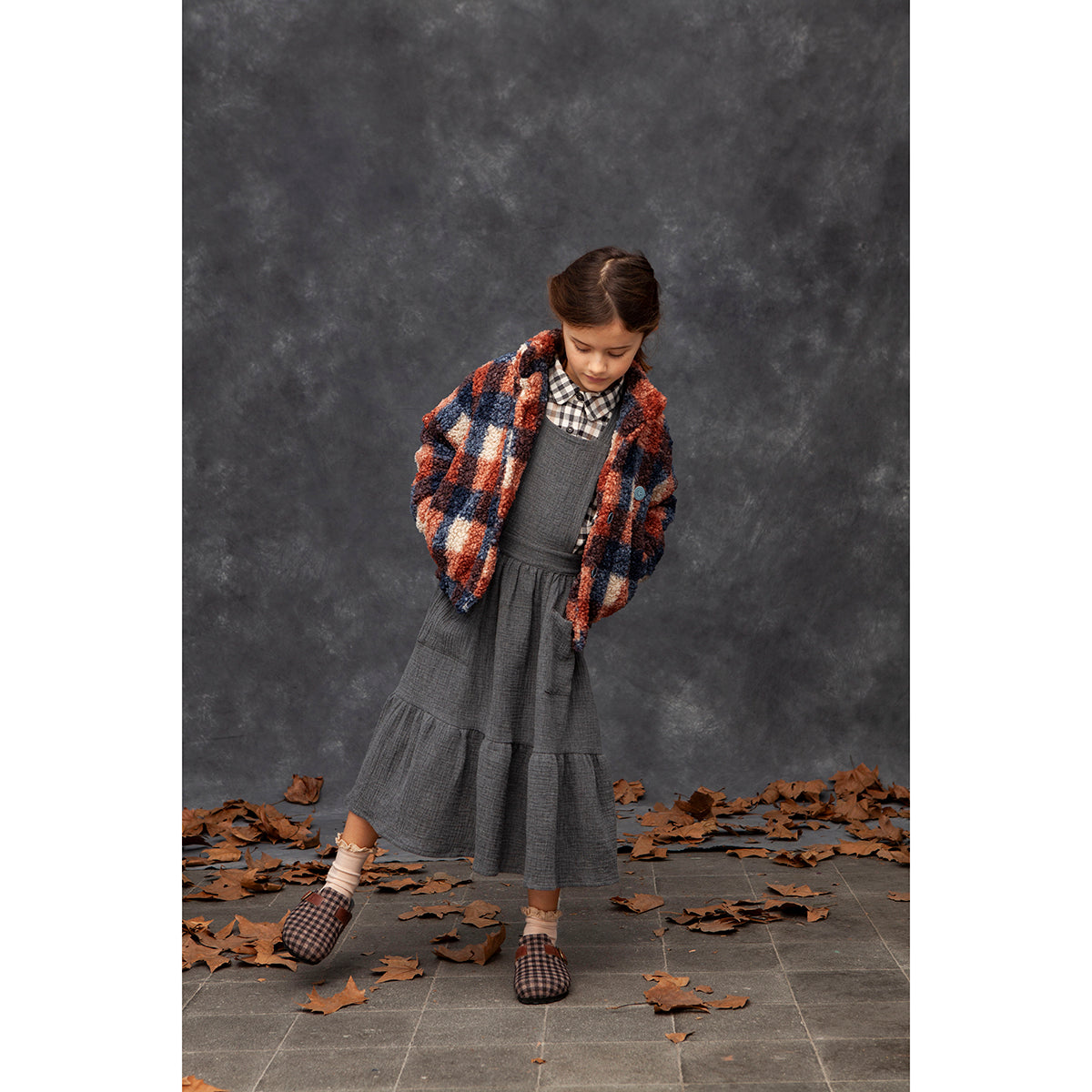 Tocoto Vintage Pinafore Dress in dark grey for toddlers and kids/children
