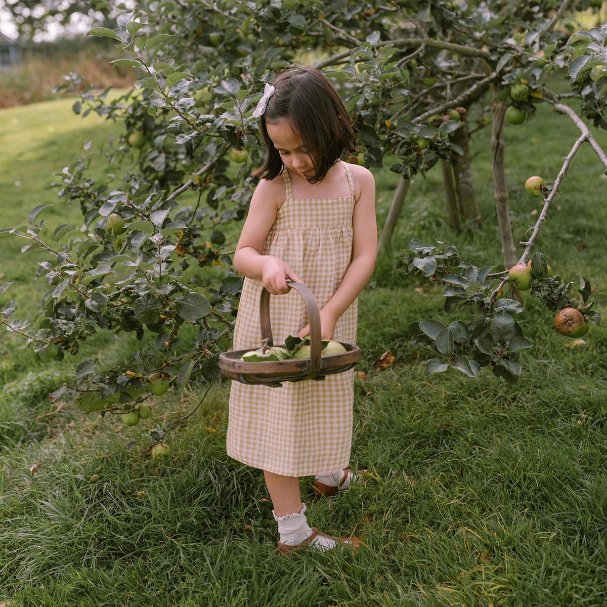 floaty midi dress in yellow and white check pattern for toddlers and kids from nellie quats