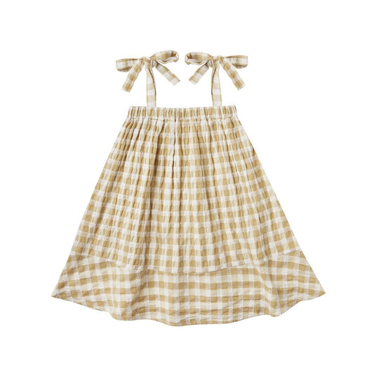 Rylee + Cru Gingham Shoulder Tie Dress