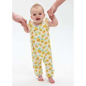 organic unisex baby jumpsuit with a lemon print from the bonnie mob