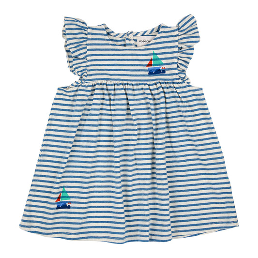 Bobo Choses Blue Stripes Ruffle Dress