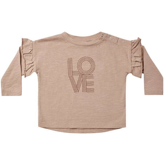 Rylee + Cru Ruffle Long Sleeve Tee with a LOVE graphic front print for kids