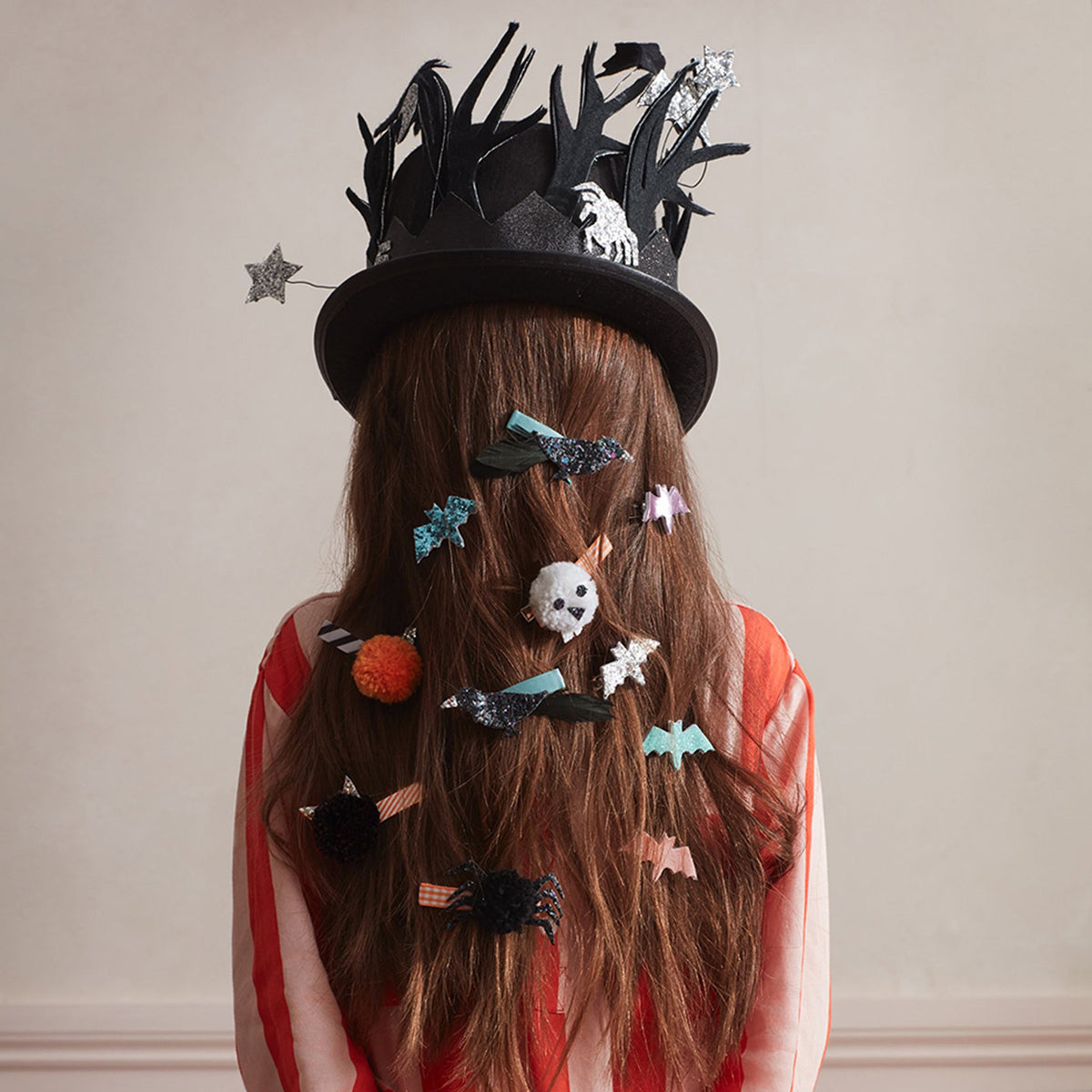 Meri Meri Halloween Pompom Hair Clips with bats and ghosts