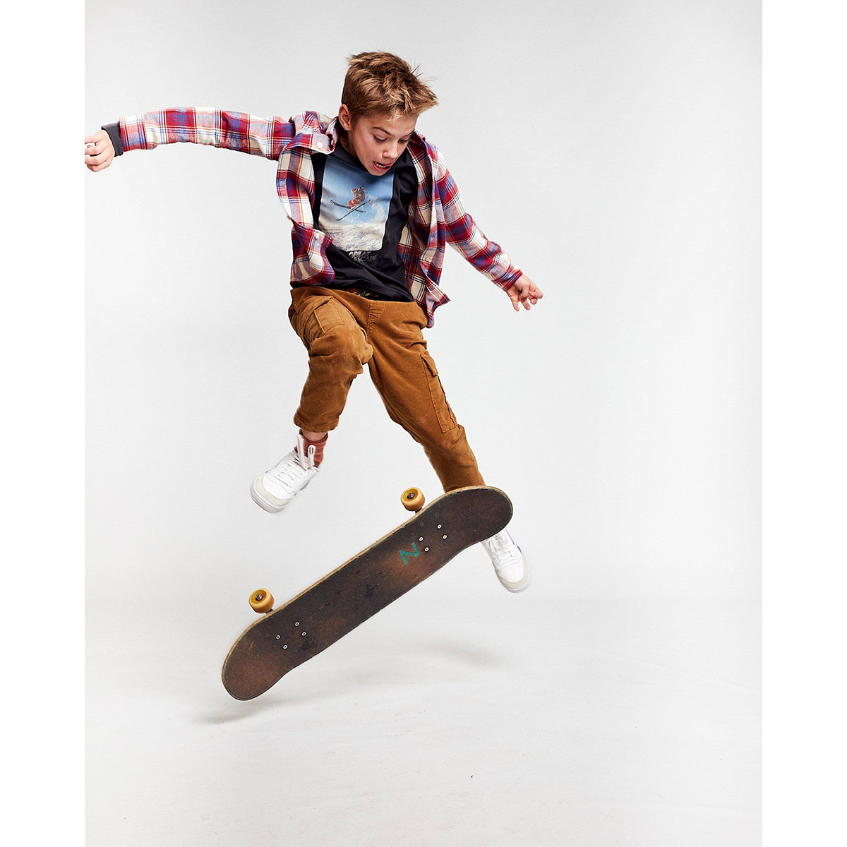 brown cotton warner trousers/pants in a loose fit and normal length from ao76 for kids/children and teens/teenagers