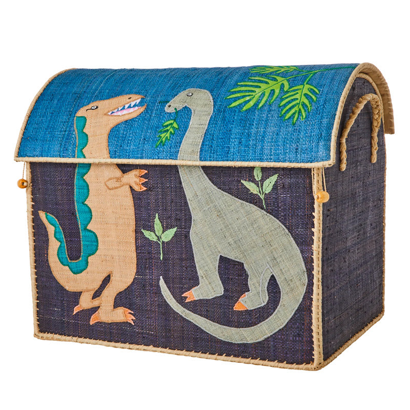 Rice Large Raffia Toy Storage Basket: Dinosaur Theme