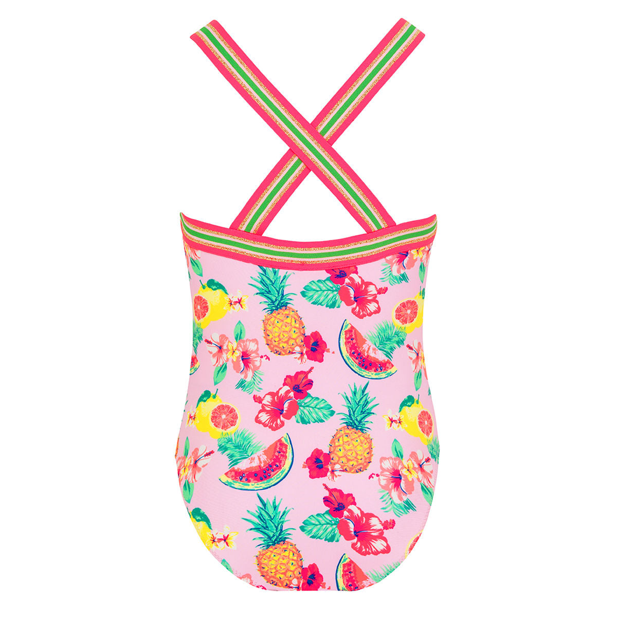 Sunuva Girls Pink Aloha Fruit Glitter Trim Swimsuit