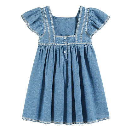 Emile Et Ida Denim Embroidered Dress for toddlers, children/kids and tweens