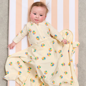The Bonnie Mob Cove Zip Up Sleepsuit with parasol print for newborns and babies