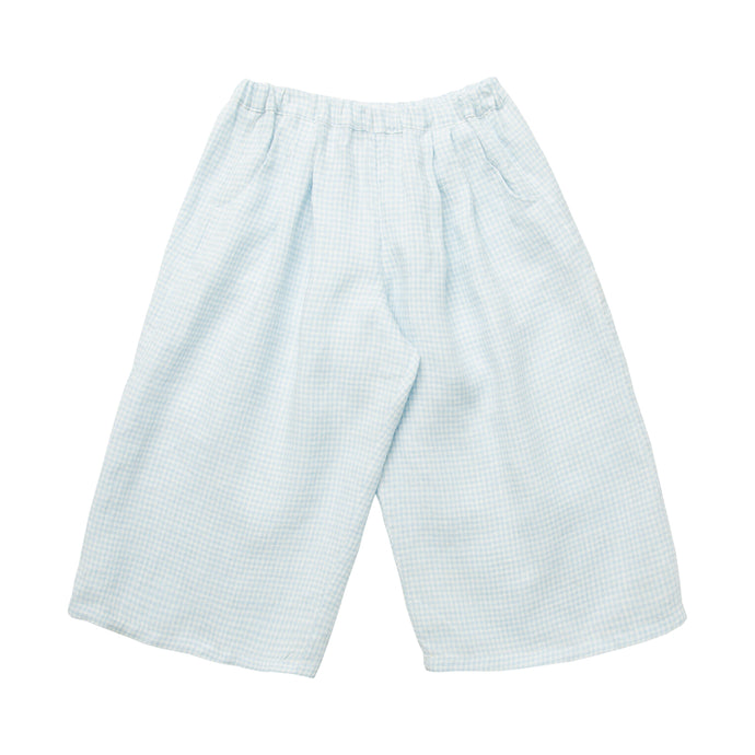 Chess Trousers - Baby Blue & Milk Mini Check Linen from Nellie Quats