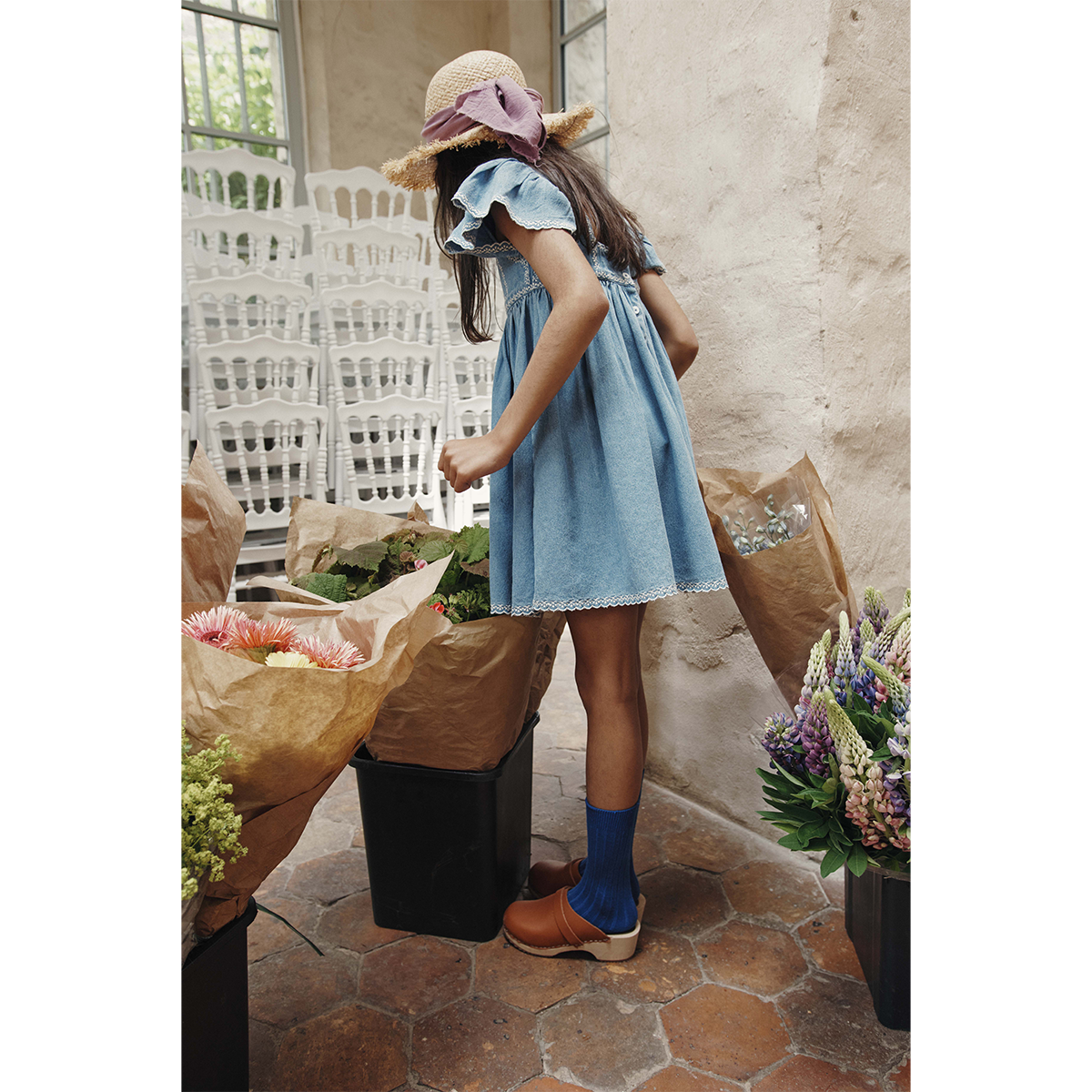 Emile Et Ida Denim Embroidered Dress for toddlers, children/kids and tweens