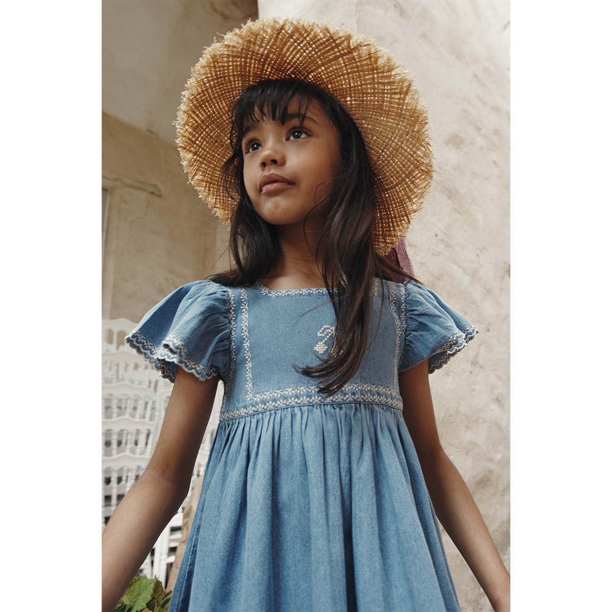 Emile Et Ida Denim Embroidered Dress for toddlers, children/kids and tweens