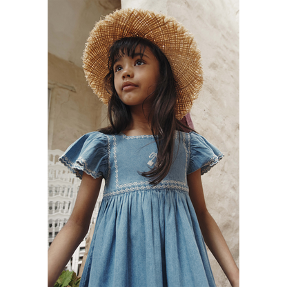 Emile Et Ida Denim Embroidered Dress for toddlers, children/kids and tweens