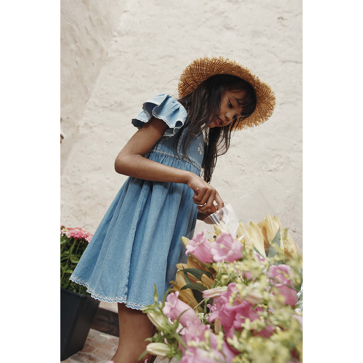 Emile Et Ida Denim Embroidered Dress for toddlers, children/kids and tweens