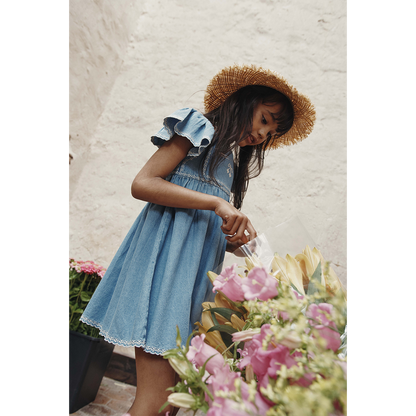 Emile Et Ida Denim Embroidered Dress for toddlers, children/kids and tweens