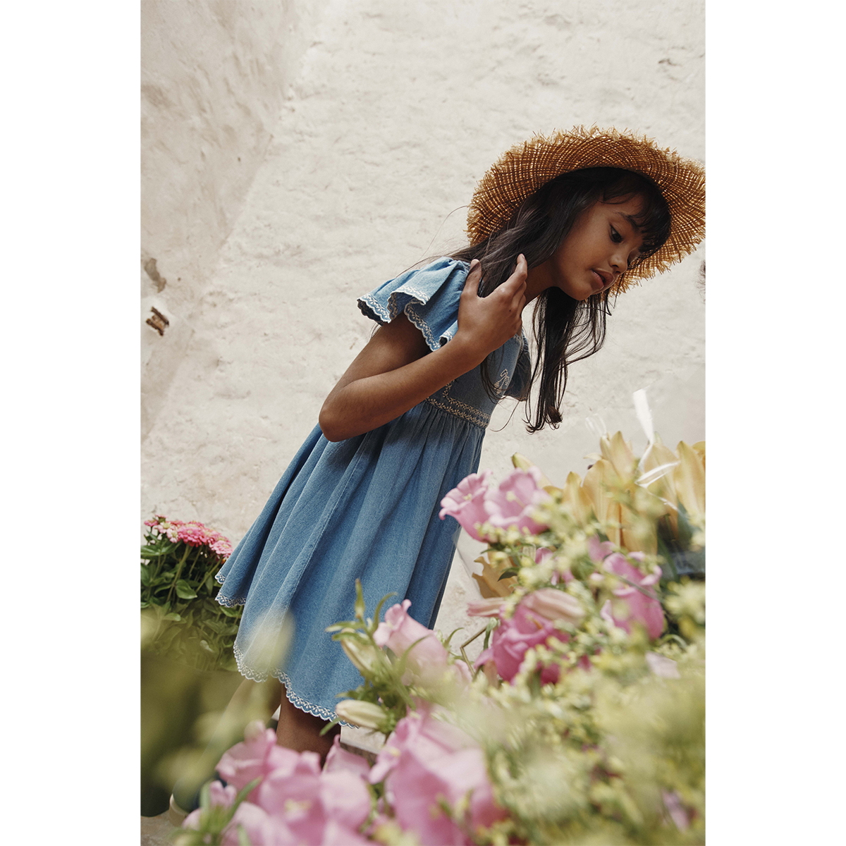 Emile Et Ida Denim Embroidered Dress for toddlers, children/kids and tweens