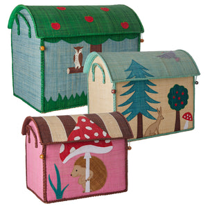 Rice Raffia Toy Storage Basket: Happy Forest - LARGE MEDIUM SMALL