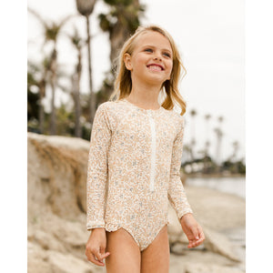 Rylee + Cru Rash Guard One Piece with long sleeves and zip front for toddlers and kids/children