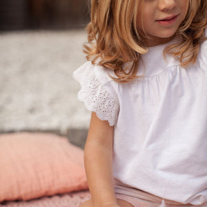 white t-shirt with short sleeves from Bonheur du Jour for babies, toddlers, kids/children