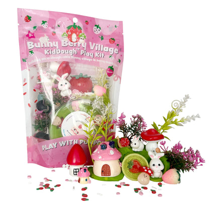 Earth Grown KidDoughs Bunny Berry Village Sensory KidDough Play Kit with miniature village and accessories on a white background.