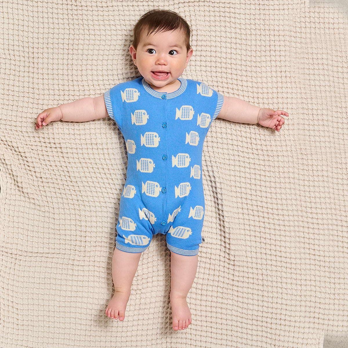 The Bonnie Mob Flipper Fish Shorty Playsuit for newborns and babies