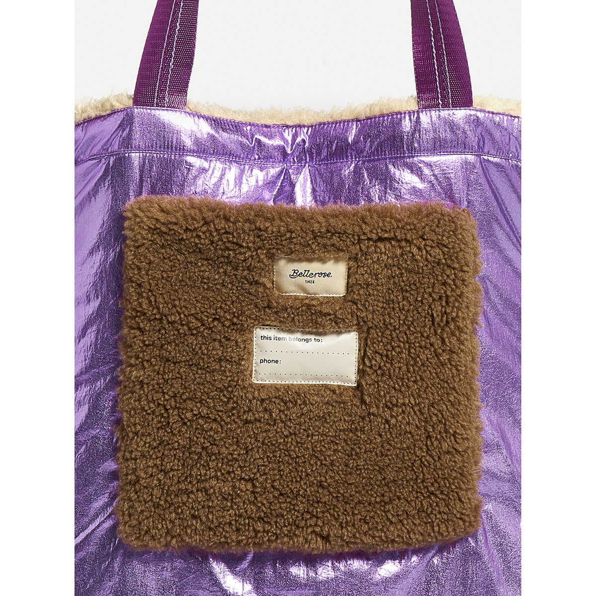 Bellerose Hecole Rectangular Tote Bag with contrasting metallic purple nylon lining