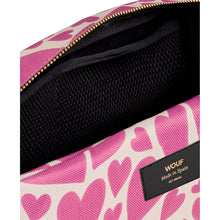 Load image into Gallery viewer, Large Toiletry Bag with pink love hearts print from wouf