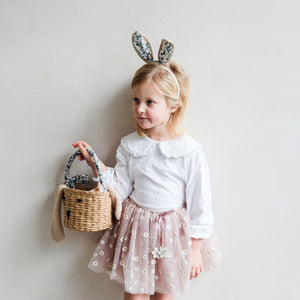 Mimi & Lula Bunny Ears with linen style fabric wrapped alice band lined with floral, daisy print fabric