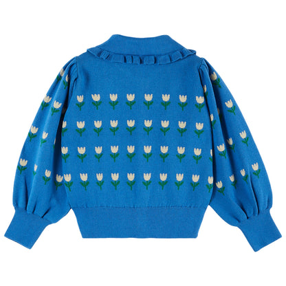 Emile Et Ida Floral Cardigan in blue made from 100% organic cotton