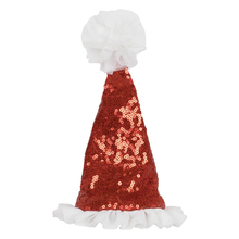 Load image into Gallery viewer, Meri Meri Sequin Santa Hat Hair Clip with Red sequin fabric