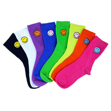 Load image into Gallery viewer, Malibu Sugar Happy Face Patch Socks for kids/children one size (9-11)